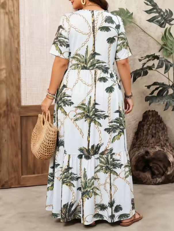 Abito Maxi Stampa Tropicale Taglie Forti Donna [Casual]