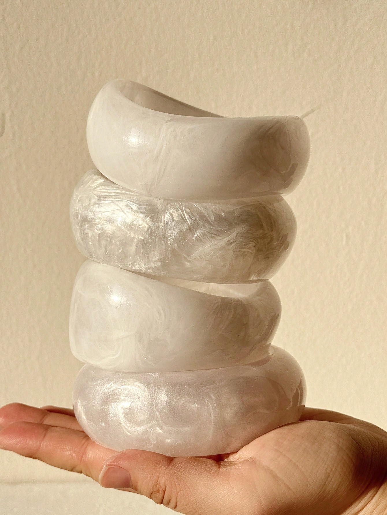 Asymmetrical Curved Wide Thick White Acrylic Resin Bracelet
