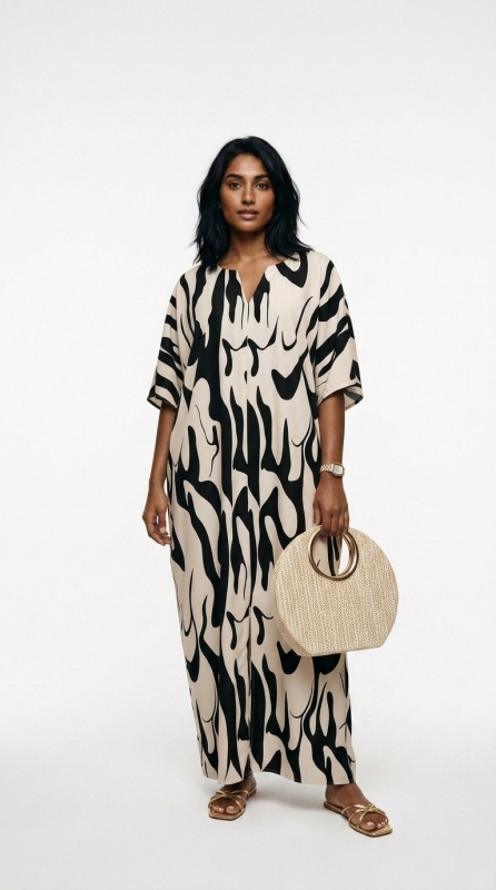 Boho Chic Komple Look: Kaftan Elbise + Çanta + Sandalet + Saat [Boho]