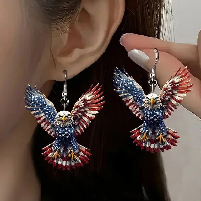 Boucles d'oreilles aigle en matériau acrylique avec drapeau américain Old Glory