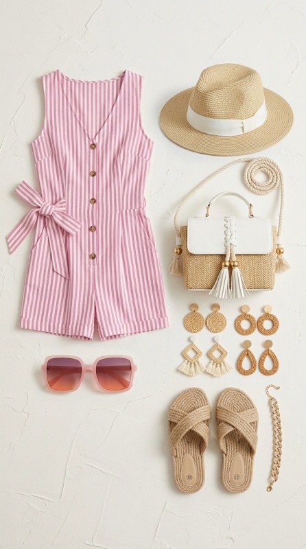 Casual Summer Pink Straw Details Outfit