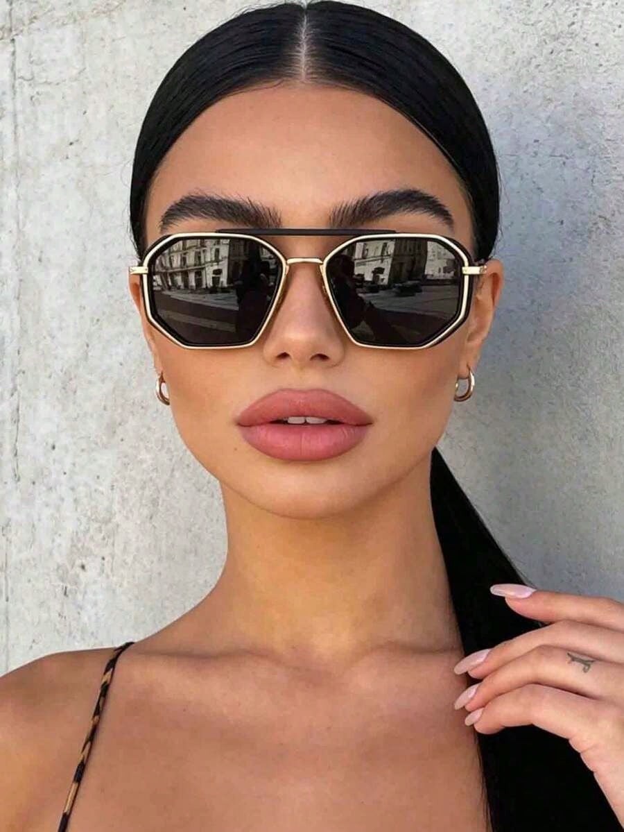 Double-Bridge Square Frame Women's Fashion Glasses