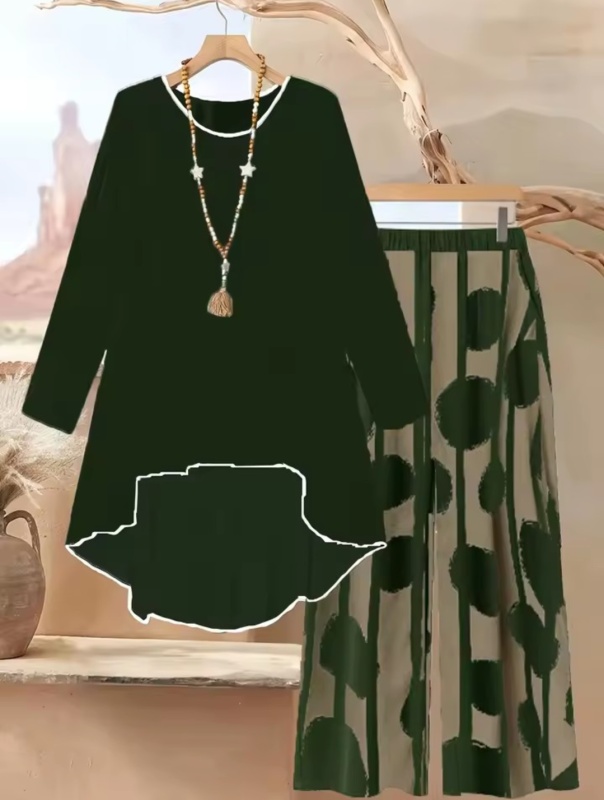 Ensemble Deux Pièces Motif Géométrique Grande Taille Femme avec Hauts à Col Jardin et Pantalons [Vêtements de sport]