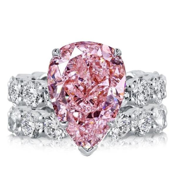 Ensembles de bagues de fiançailles éternité Italo saphir rose taille poire pour femmes