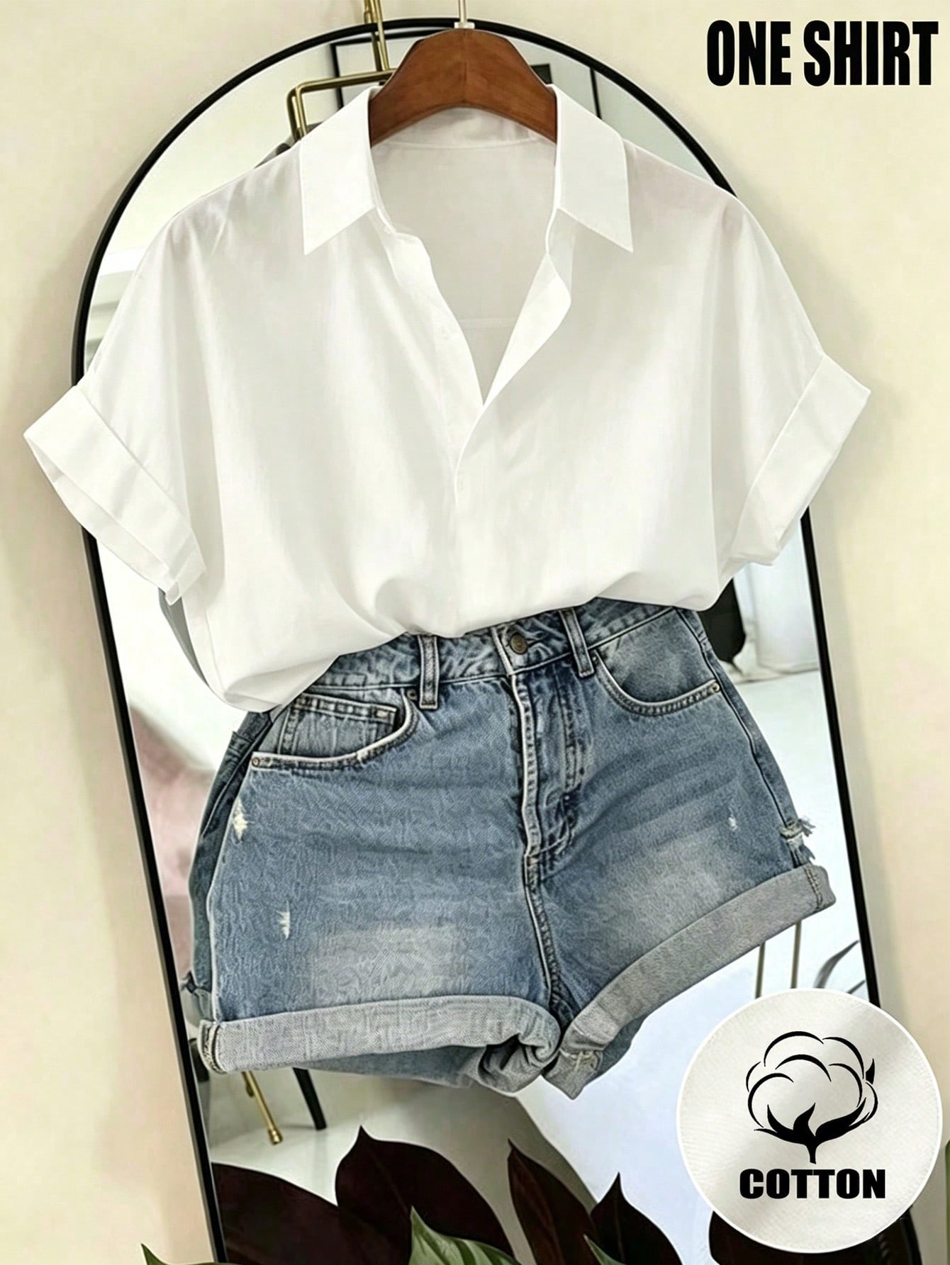 French Design White Women's Shirt,Loose Batwing Sleeve Lapel Short