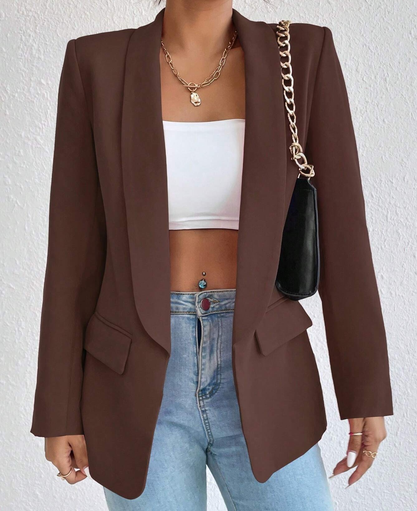 Günlük Kahverengi Renk Blazer Ceket