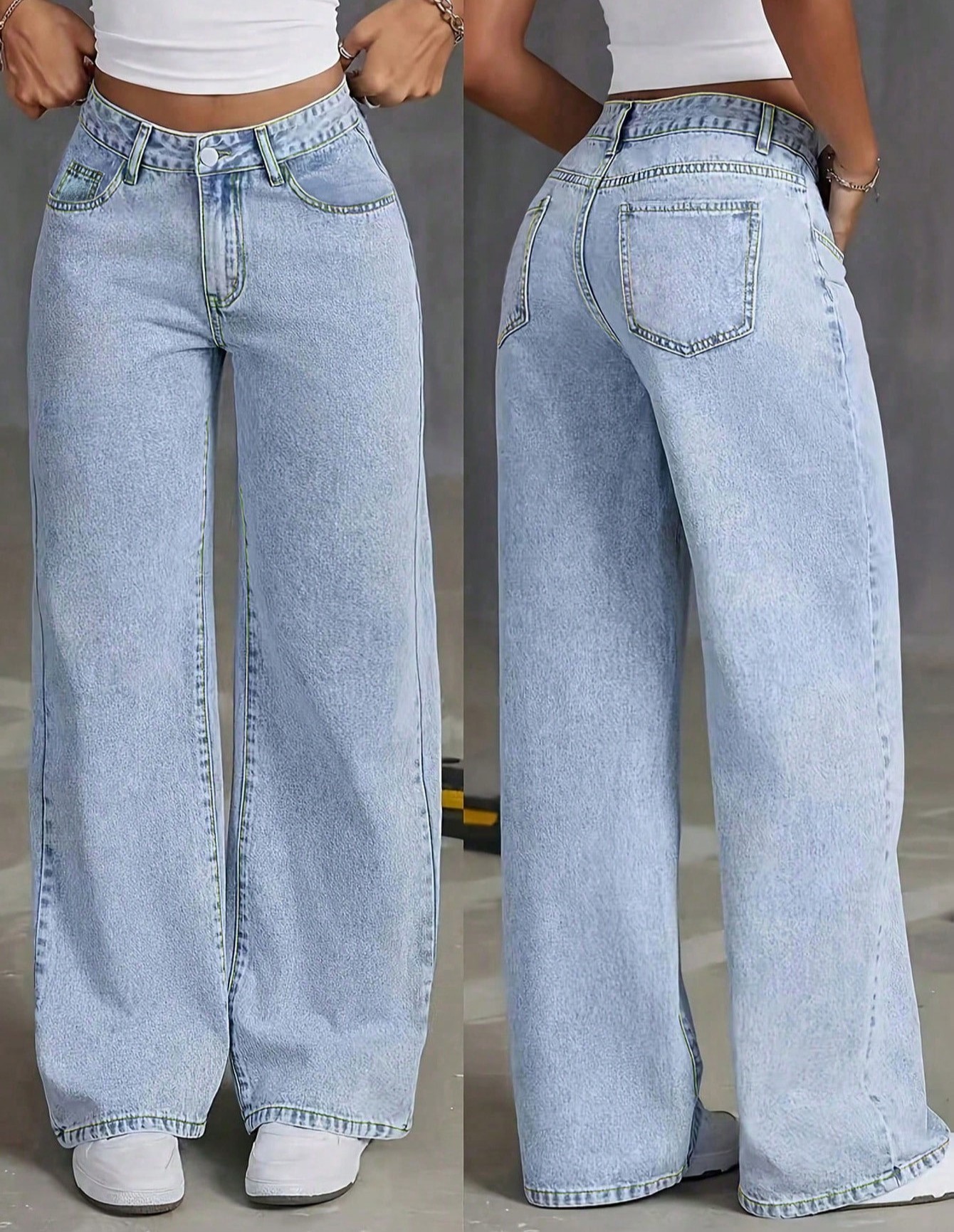 Kadın Açık Mavi Düz Paça Kot Pantolon, Esnemez Kumaş