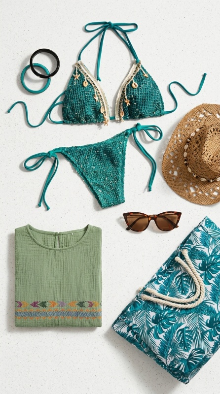 Look de Roupa de Banho Verde Esmeralda e Azul Pavão 💙💚