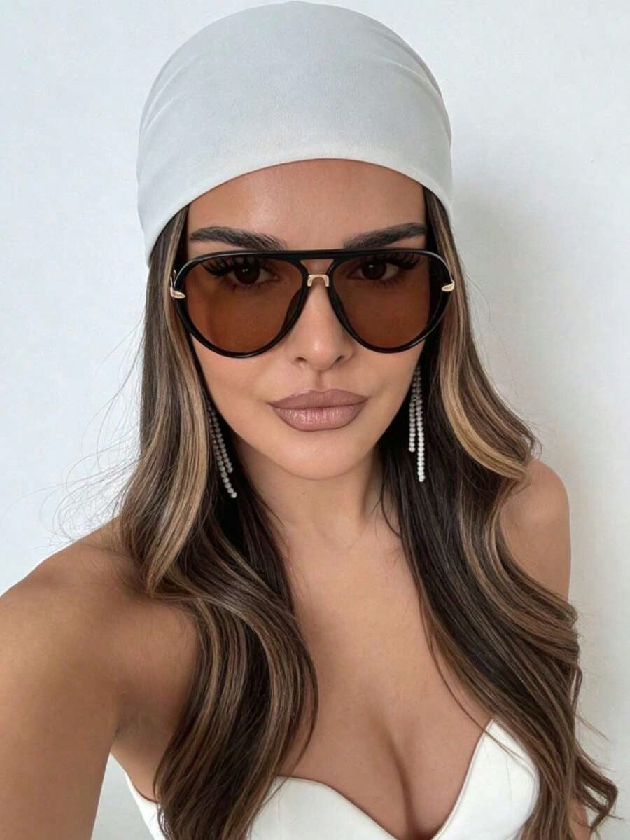 Lunettes de Mode Rétro à Grande Monture Métallique Pleine 1pc