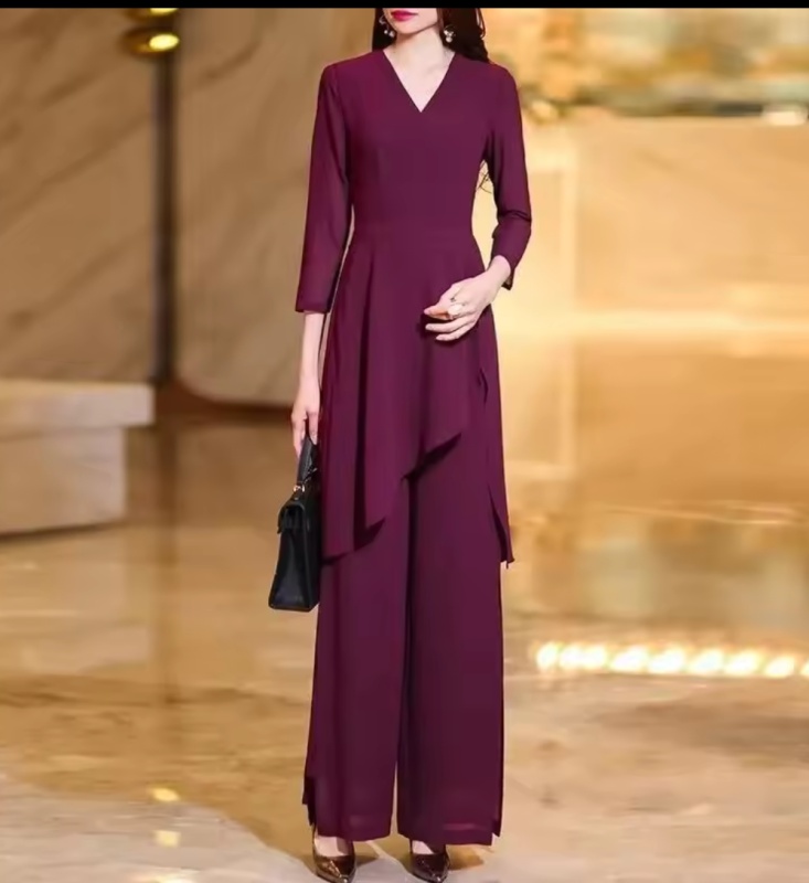 New Autumn Fashion High-End Temperament Waist Slimming Two-Piece Chiffon Loose Elegant Casual Wide-Leg Suit