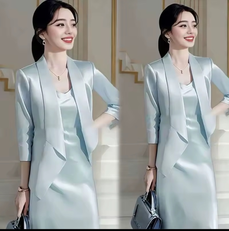 Nouvel Ensemble Blazer et Robe Sans Manches 2 Pièces Femme de Luxe