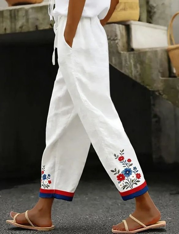 Pantalon long floral pour femmes décontracté