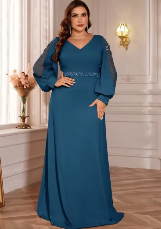 Plus Size Luxury V-Neck Red Long Sleeves Applique Formal Evening Dresses [Party]