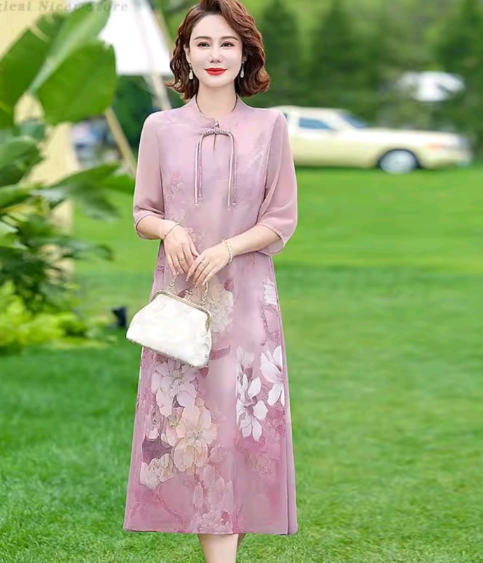Robe Cheongsam Élégante et Douce pour Femmes Grande Taille à Fleurs Imprimées [Beauté]