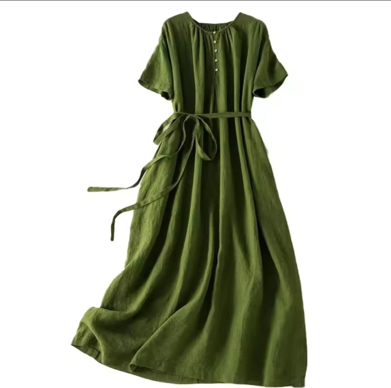 Robe Décontractée Confortable d'Été pour Femmes Grande Taille en Coton Lin Mode Office Lady Nouvelle Arrivée Tendance Respirante [Vêtements de sport]