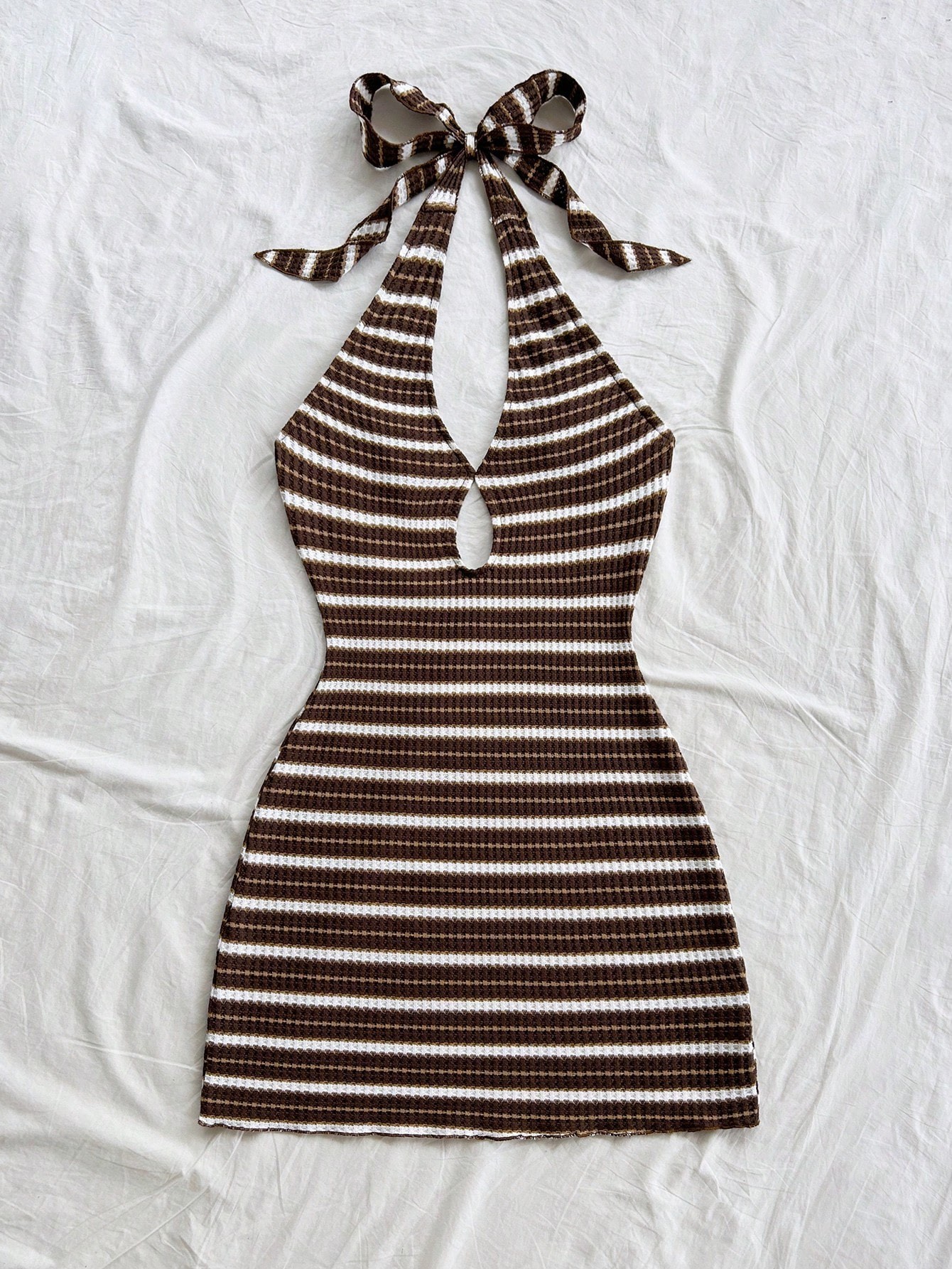 Robe d'été rayée marron pour femme