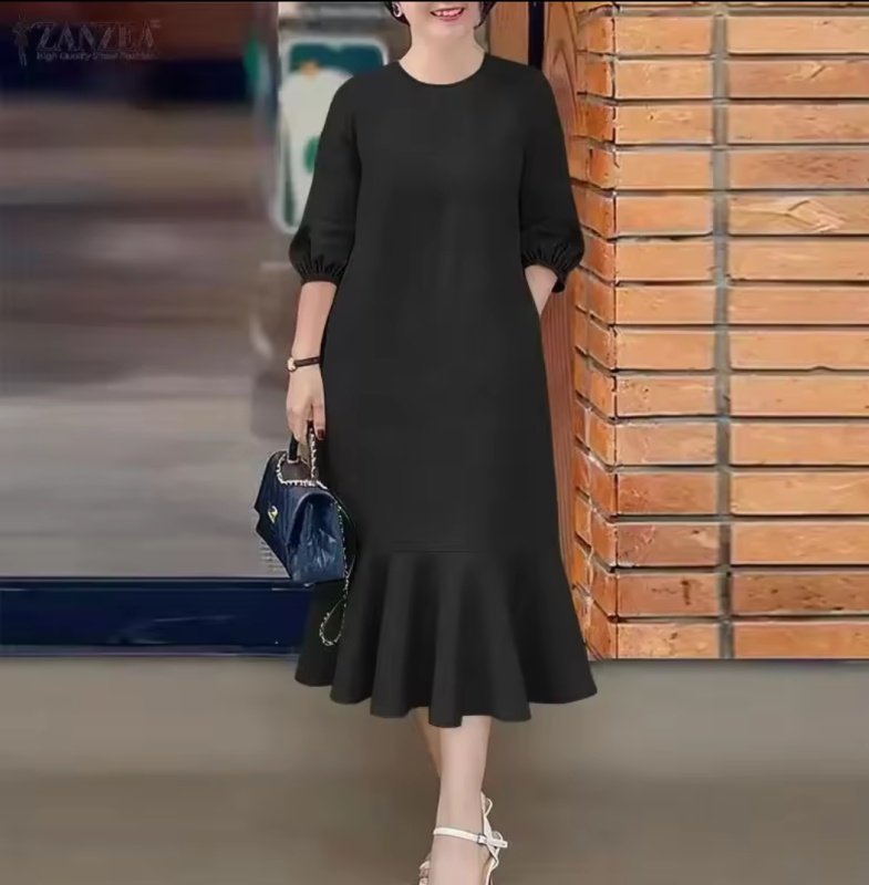 Robes de bureau A-Line Printemps Femmes Col en O Manches 3/4 [Beauté]