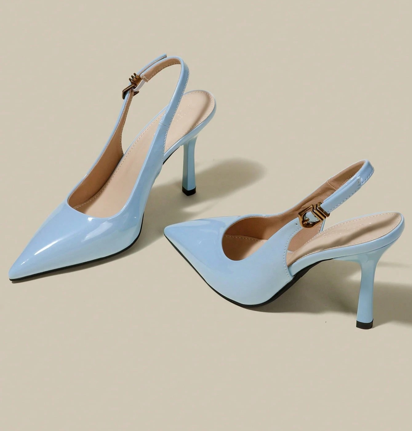 Sapatos de Salto Kitten de Couro Verniz Azul para Mulheres com Bico Fino, Sapatos Elegantes Formais para Vestir