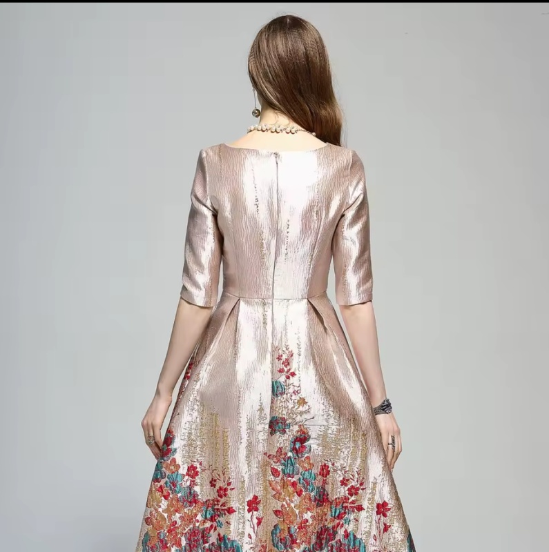 Vestido de Lujo Jacquard para Mujeres de Verano Cintura Slim Hasta la Rodilla [Belleza]