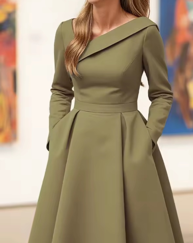 Vestido elegante de línea A para invitada de boda con bolsillos, atuendo formal para evento nupcial [Old Money]