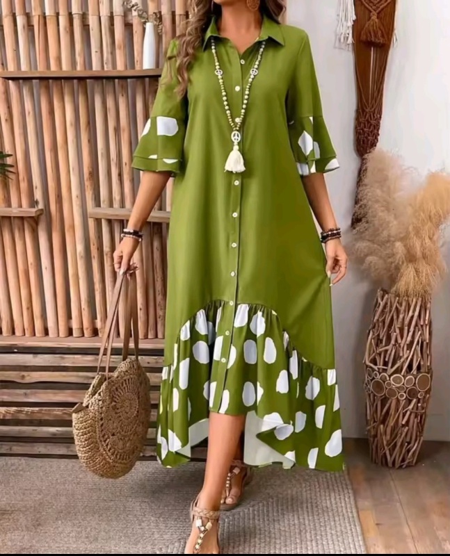 Vestido Estampado de Bolinhas da Moda para Mulheres [Beleza]