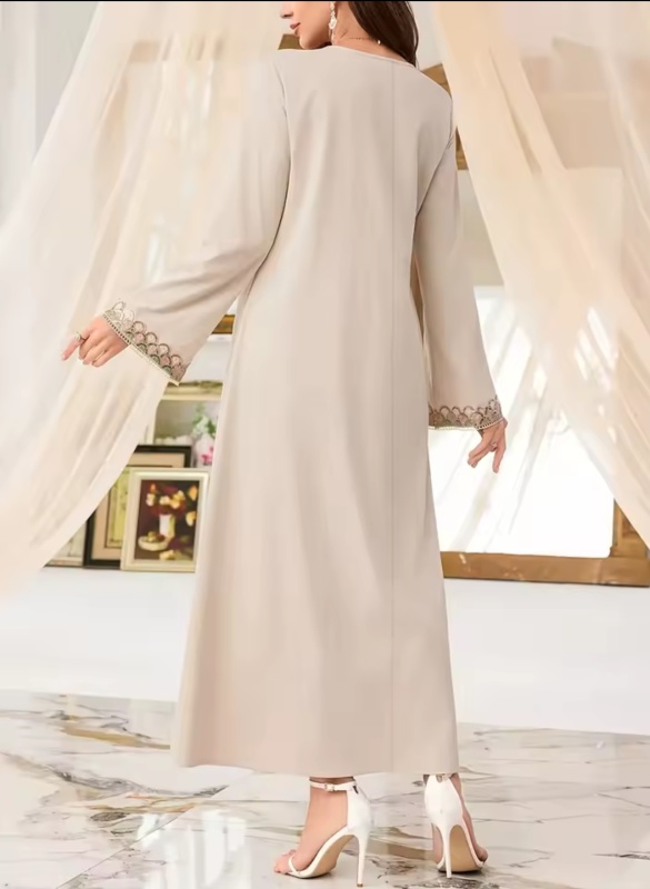 Vestido holgado de mujer de moda casual de manga larga con cuello redondo y puños en color sólido de Oriente Medio [Belleza]