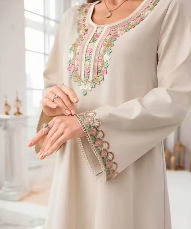 Vestito Da Donna Alla Moda Casual A Maniche Lunghe Collo Rotondo E Polsini Tinta Unita Mediorientale Ampio [Bellezza]