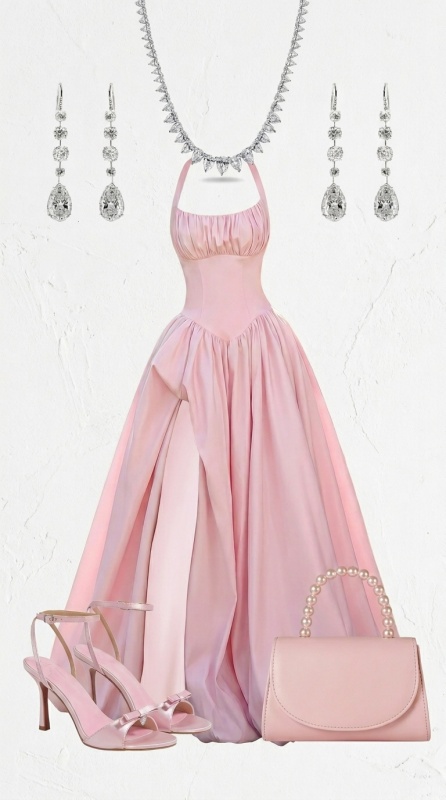 Wedding Guest Bubble Skirt Tender Pink Dress [Wedding Guest]