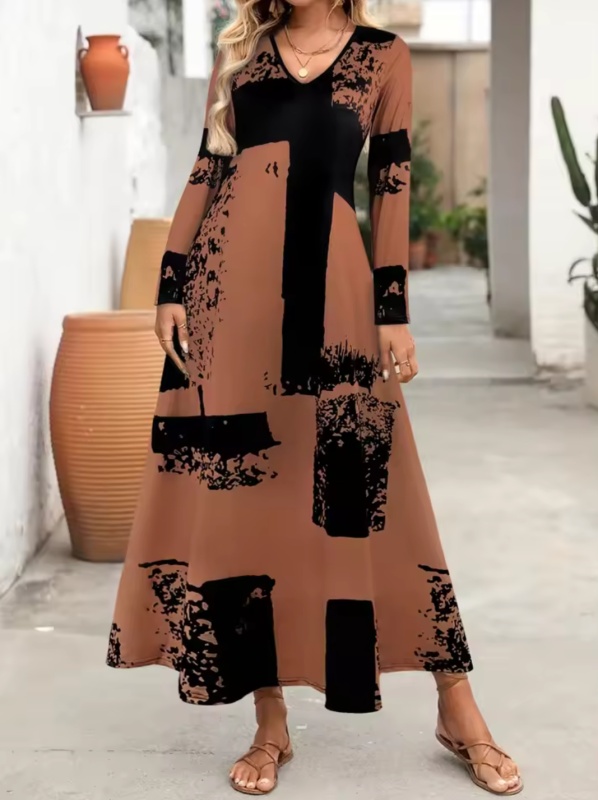 Women's Abstract Print Long Sleeve Maxi Dress