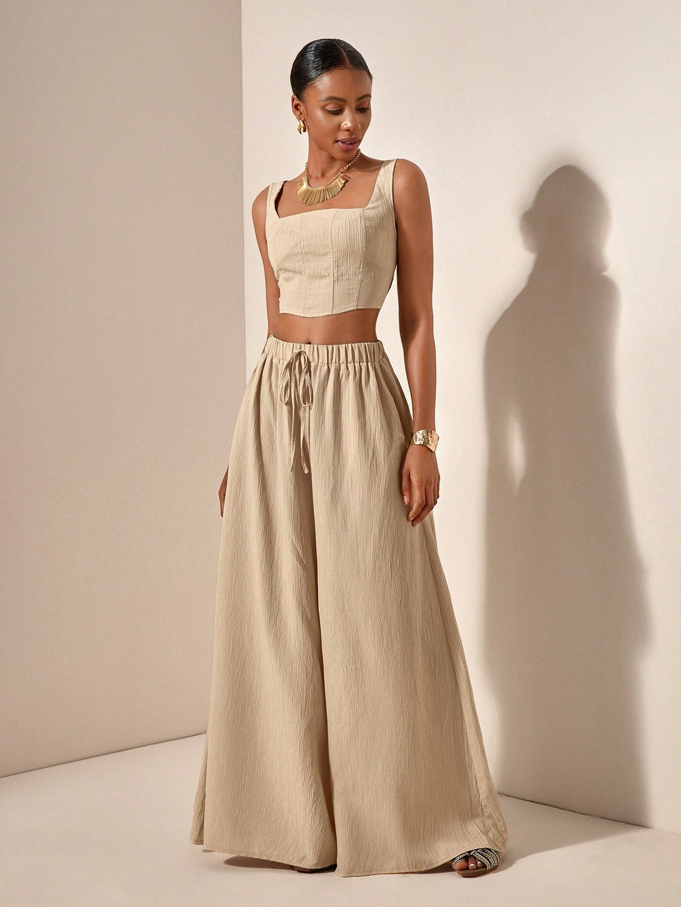 Zivah New Spring/Summer Vacation Casual Fishbone Strap Top &amp; Wide Leg Pants