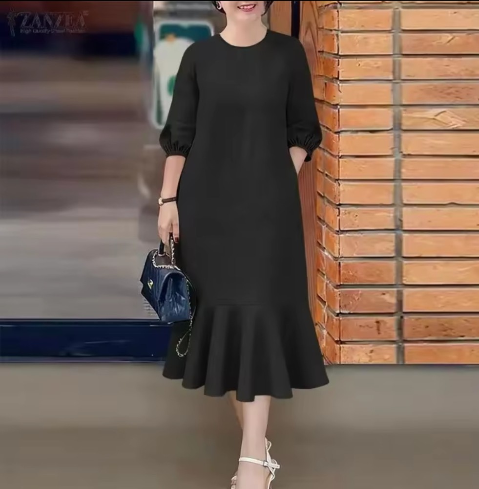 Весенние платья А-силуэта офисные женские O Neck 3/4 Sleeve [Бьюти / Макияж]