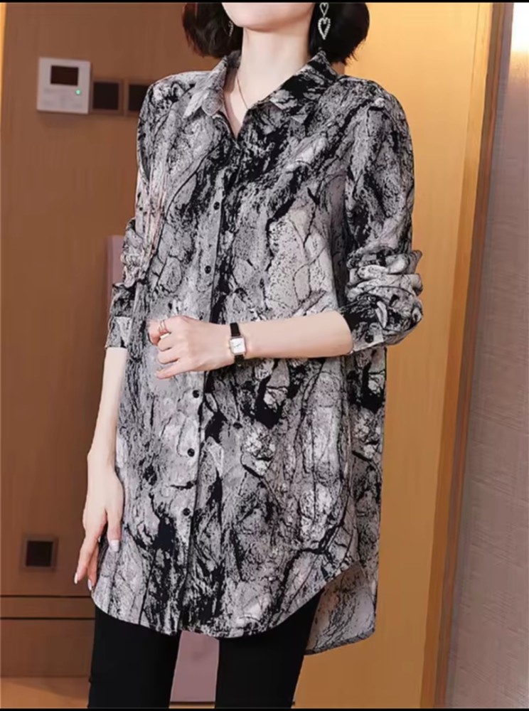 Camicie Donna Allentate Primavera Estate Moda Casual Manica Lunga Colletto a Risvolto Stampa Bluse Top [Abbigliamento sportivo]