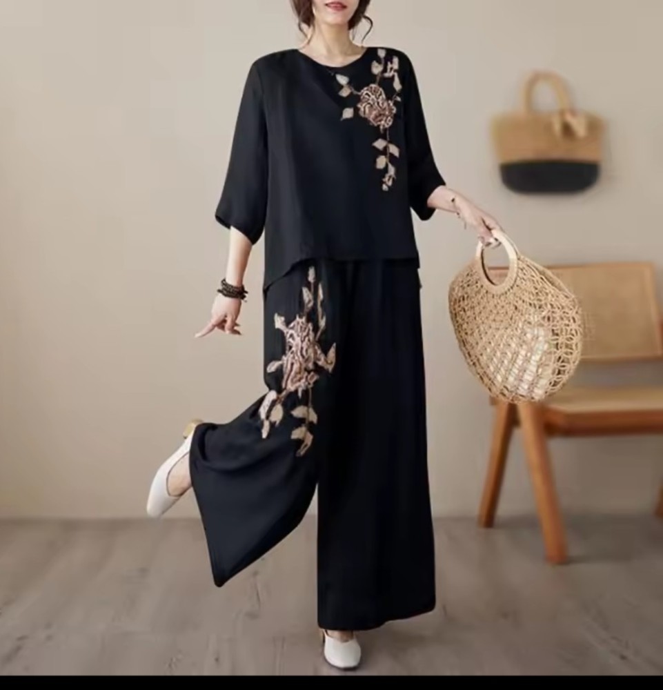 Conjunto Casual Confortável para Mulheres Plus Size em Algodão e Linho, Moda para Senhora de Escritório, Nova Chegada, Tendência, Respirável [Casual]