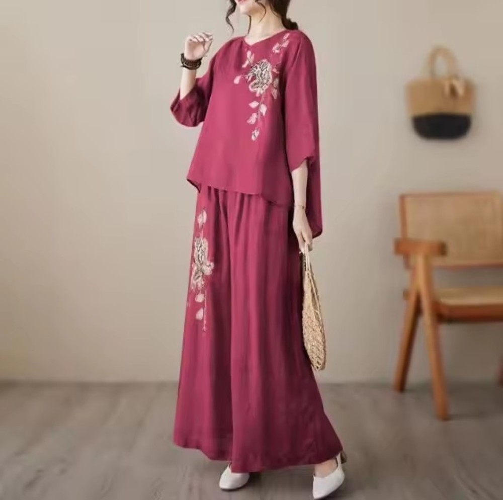 Conjunto Casual Confortável para Mulheres Plus Size em Algodão e Linho, Moda para Senhora de Escritório, Nova Chegada, Tendência, Respirável [Casual]