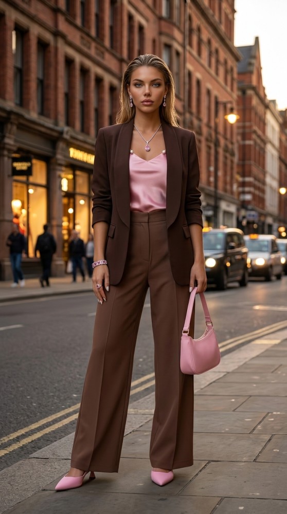 Conjunto Fresco Combinado de Verano Rosa Marrón [Casual]