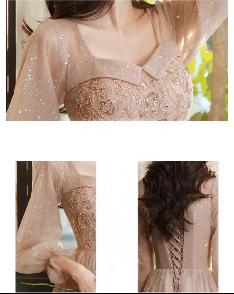 New Spring And Summer Banquet Temperament Champagne Annual Party Korean Dress [Luxury]