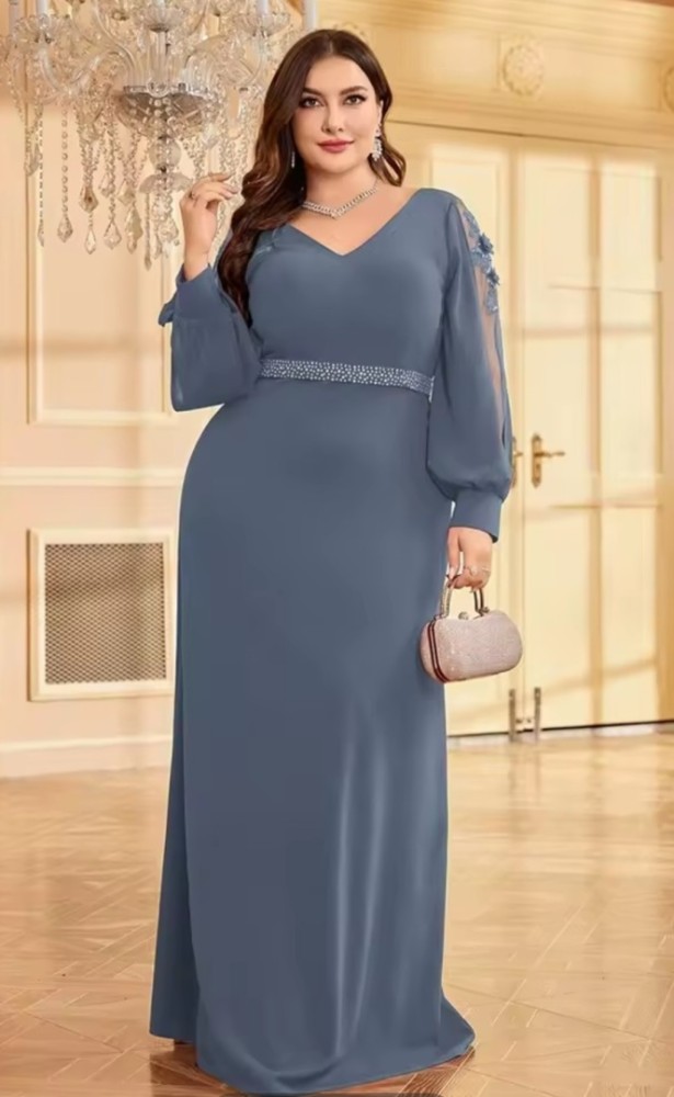 Plus Size Luxury V-Neck Red Long Sleeves Applique Formal Evening Dresses [Party]