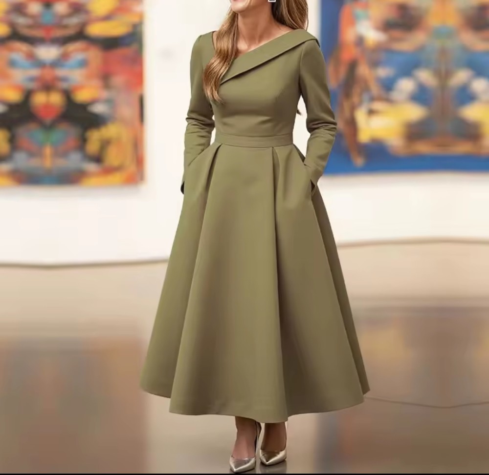 Robe élégante coupe A pour invitée de mariage avec poches tenue formelle pour événement nuptial [Old Money]