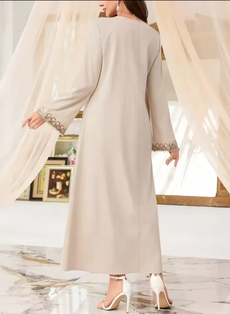 Robe ample décontractée et élégante pour femmes à manches longues, col rond et poignets, couleur unie du Moyen-Orient [Beauté]