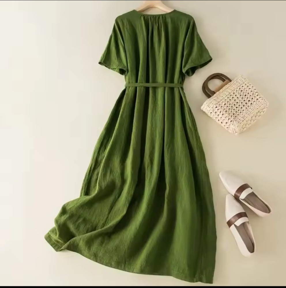 Robe Décontractée Confortable d'Été pour Femmes Grande Taille en Coton Lin Mode Office Lady Nouvelle Arrivée Tendance Respirante [Vêtements de sport]