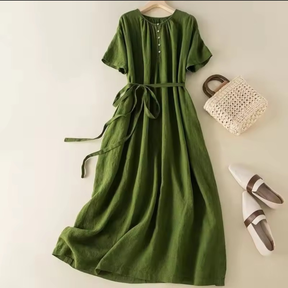 Vestido Casual Cómodo de Verano para Mujer de Talla Grande Algodón Lino Moda Oficina Dama Nueva Llegada Tendencia Transpirable [Ropa deportiva]