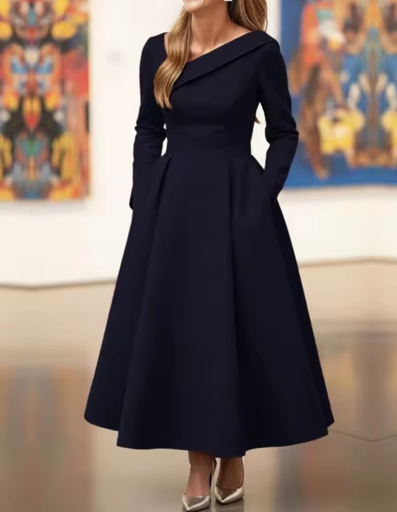 Vestido elegante em A para convidada de casamento com bolsos traje formal para evento nupcial [Dinheiro Antigo]