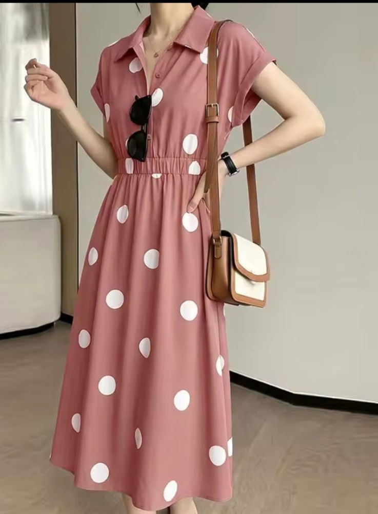 Vestido Midi Casual de Bolinhas para Mulheres [Roupa Esportiva]