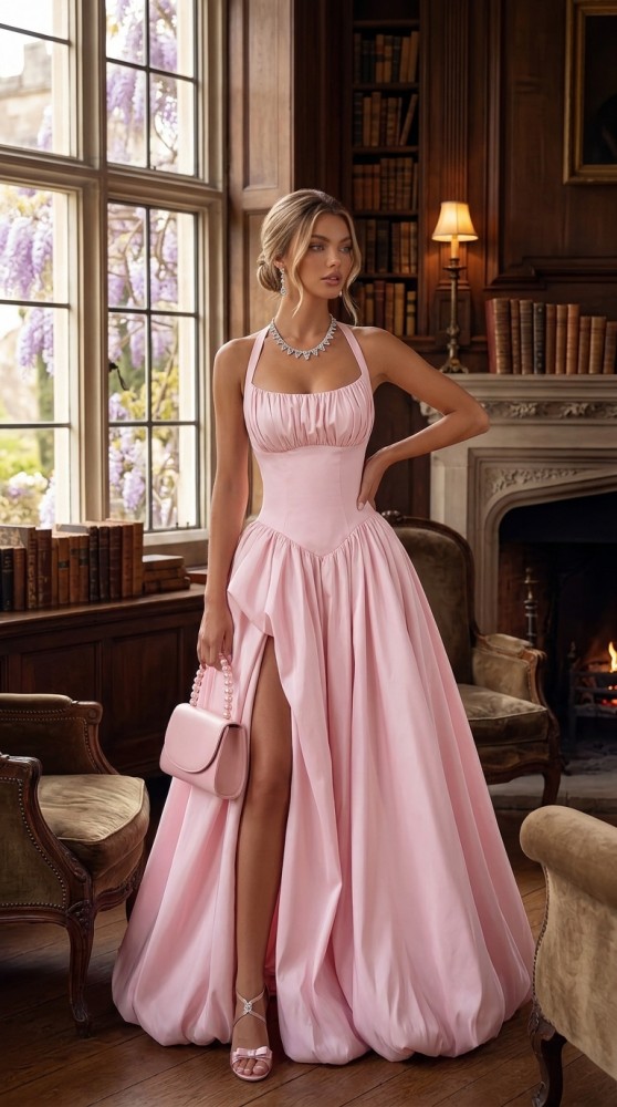 Wedding Guest Bubble Skirt Tender Pink Dress [Wedding Guest]
