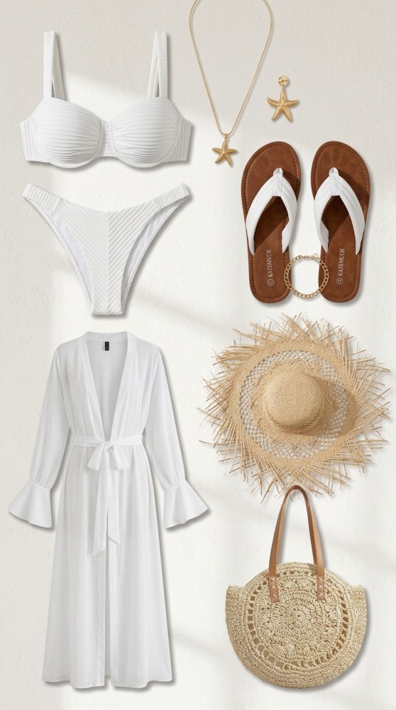 Conjunto de Playa en Isla Tropical Soleada
